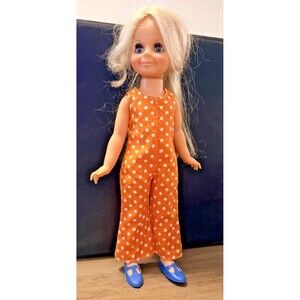 Vintage Ideal Chrissy Grow Hair Fashion Doll 16” Orange Romper Blonde 1972